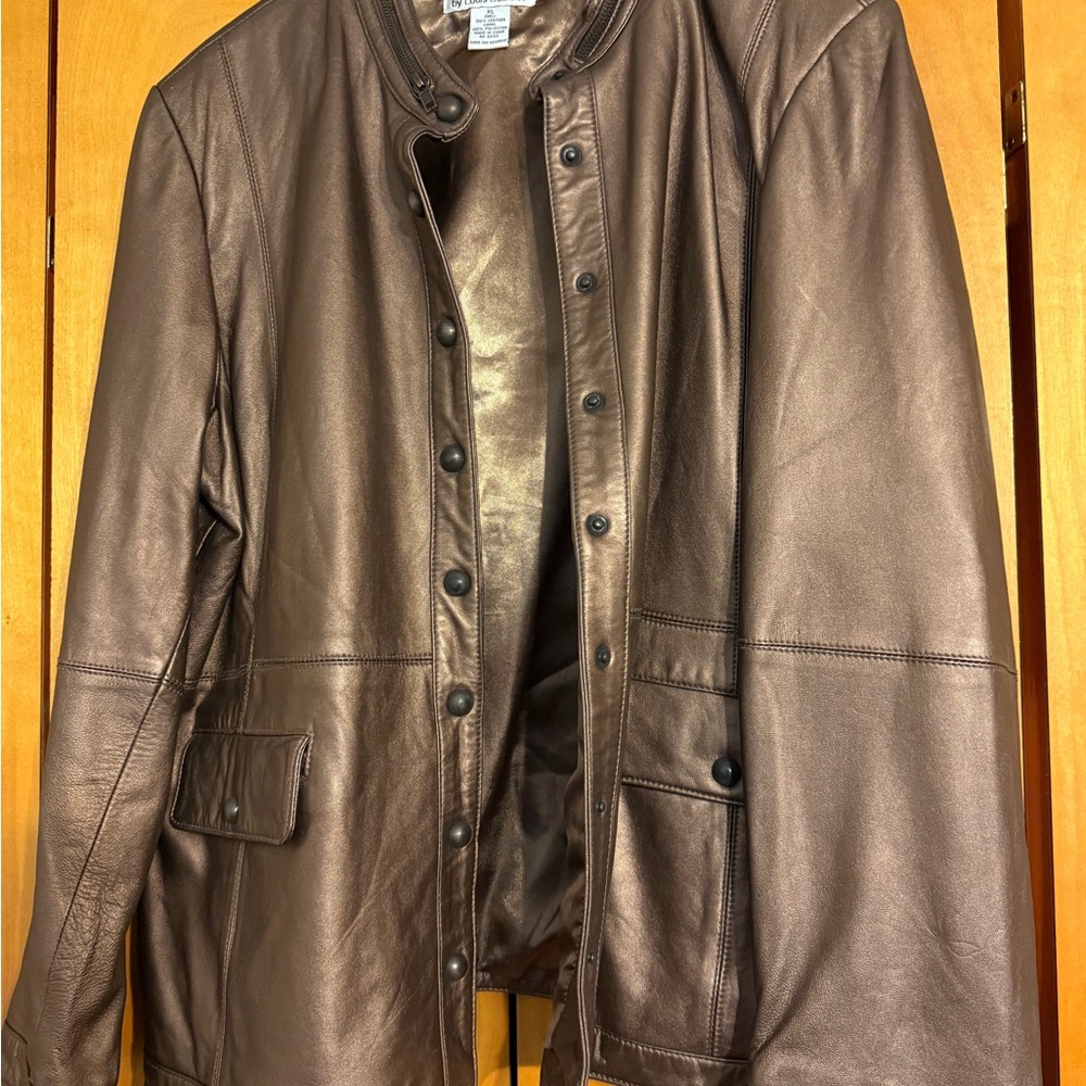 Linea by Louis Dell'Olio Metallic Brown Leather Jacket